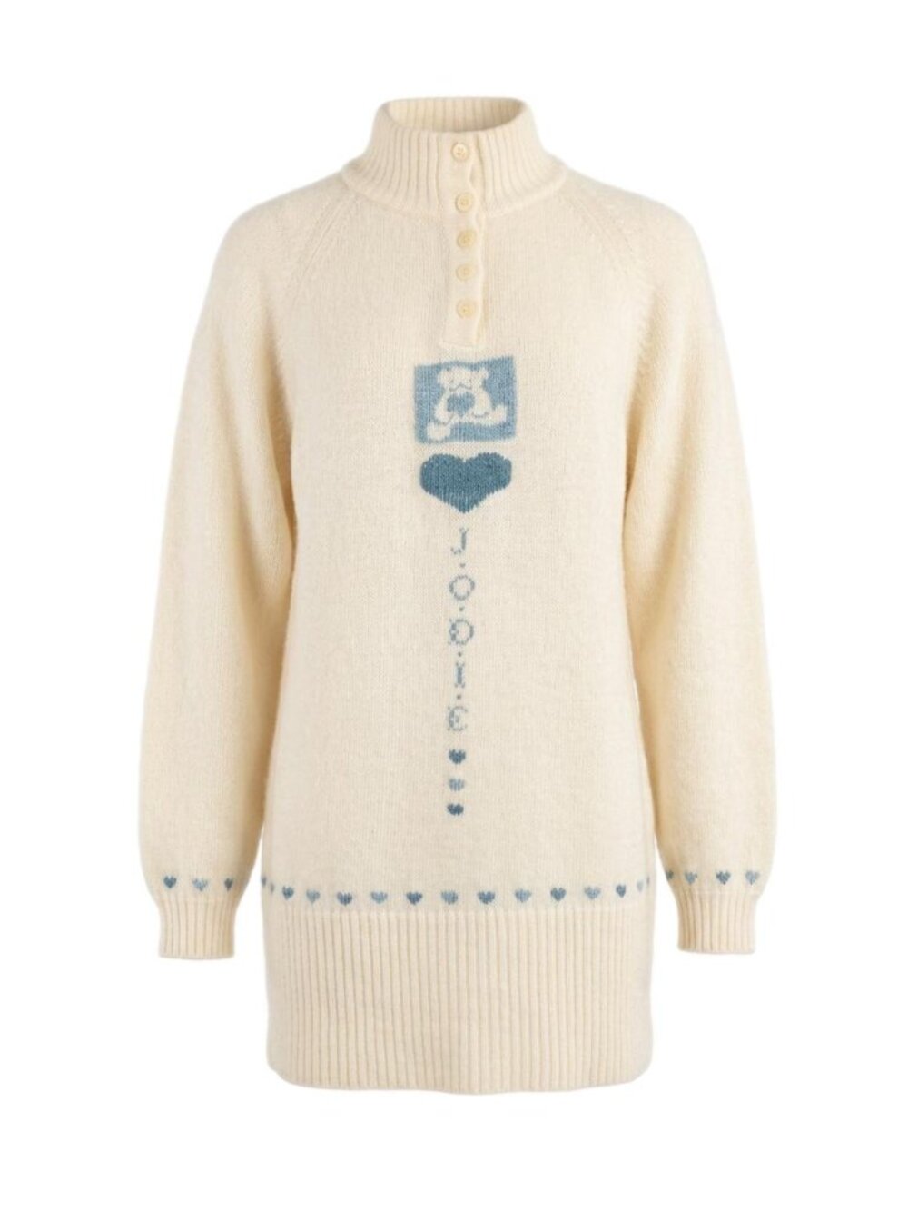Vintage Made in Korea Wool Angora Bunny Heart Mock Neck Cottagecore Sweater S